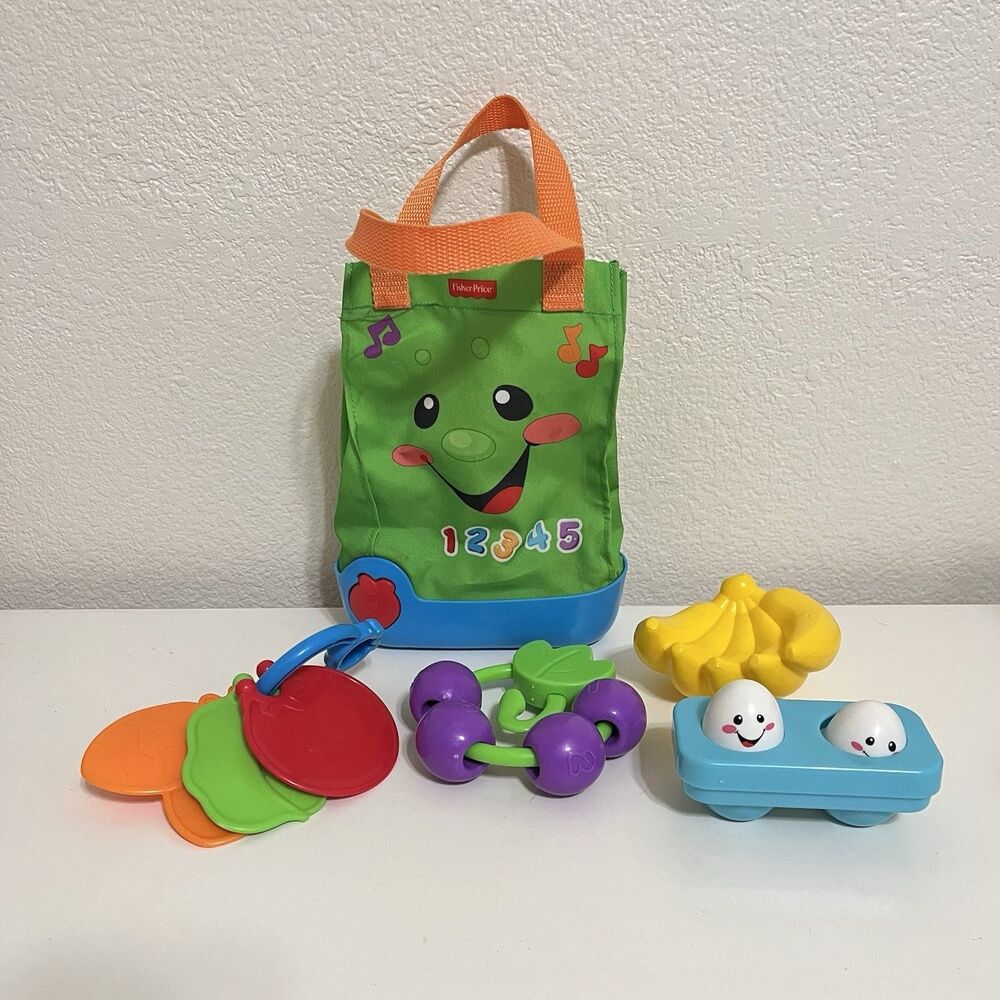 Fisher Price Mattel Laugh & Learn Sing 'n Learn Shopping Tote and Food Toy WORKS